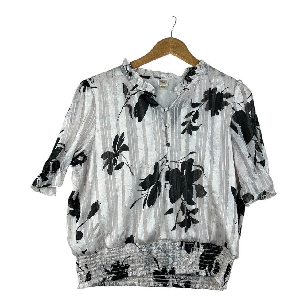 Autres Filles Floral Print Half Sleeve Blouse size XL White/Black